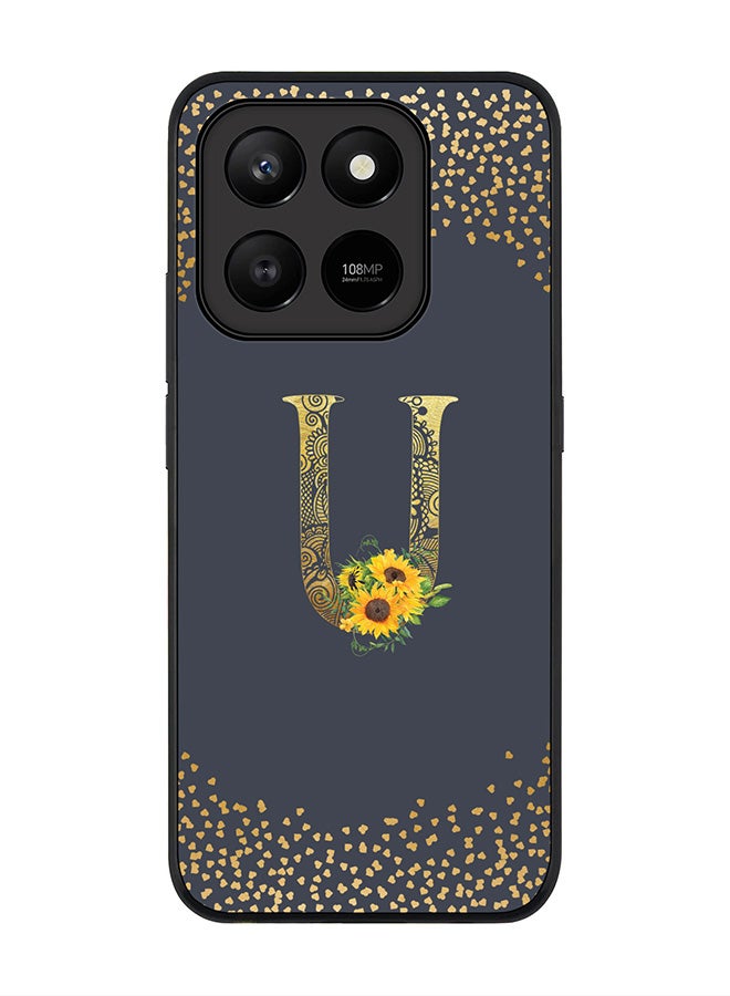For Honor X7d 4G / X7d 5G / 400 Smart Case,Slim fit Camera Protection, Shockproof Thin Phone cover  - Custom Floral Monogram - U  (Grey )